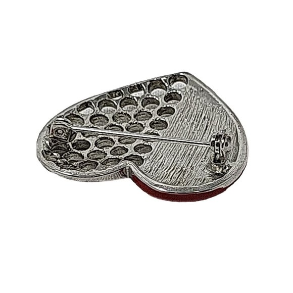 Lovely Red Enamel Silver Plate Heart Pin VTG Jewelry Brooch 6354 - Picture 8 of 11
